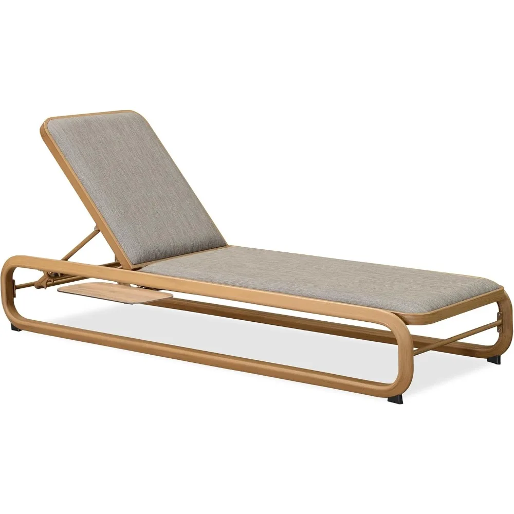 

Outdoor Chaise Lounge One Chair with Cushion Aluminum Pool Side Sun Lounges Adjustable Reclining Patio Set Teak
