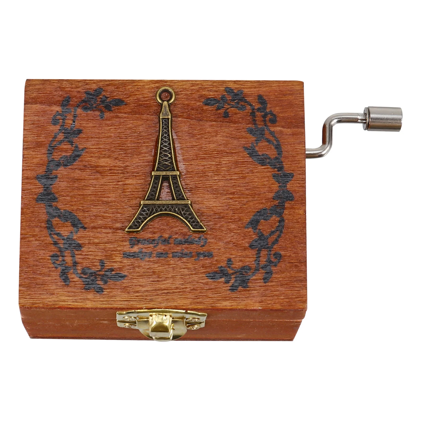 

1Pcs Mini Wooden Music Box Iron Tower Design Hand Crank Manual Rotating Gears Musical Gift for Birthday Festival