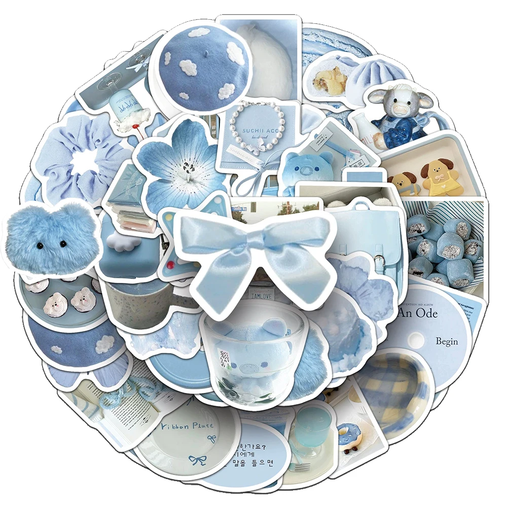 

10/30/50pcs Cartoon Cute Blue Aesthetic Graffiti Stickers DIY Notebook Suitcase Phone INS Style Waterproof Sticker for Kids Toys