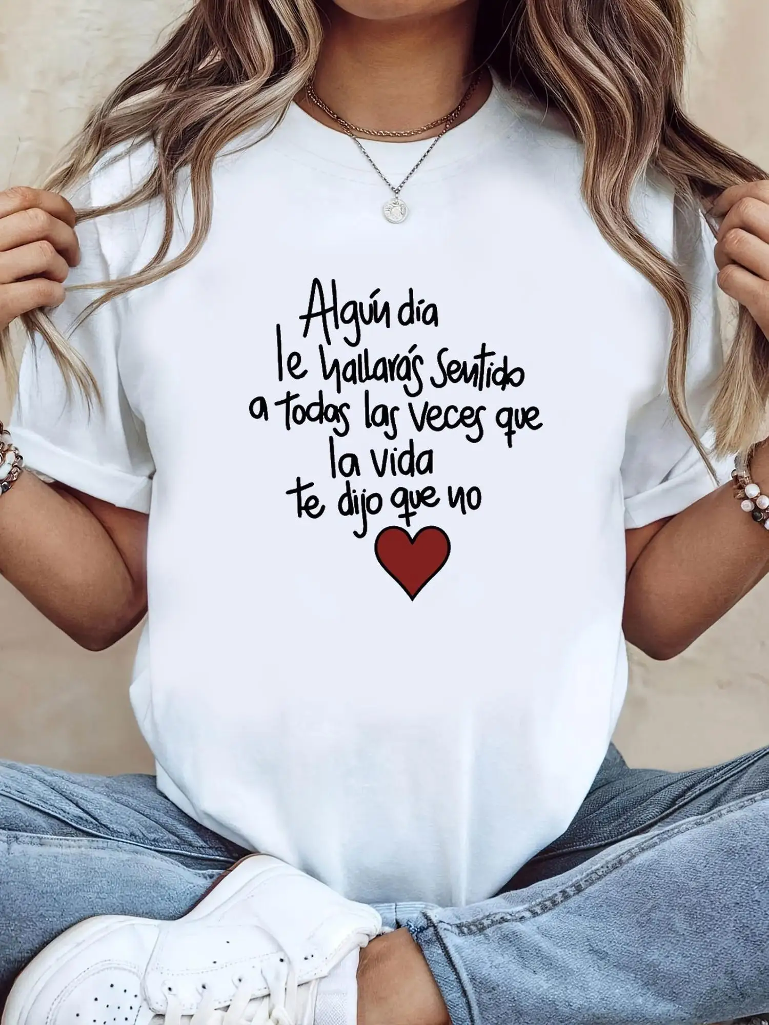 Women's Spanish Quote T-Shirt One Day You'Ll Realize Every No Means Print Short Sleeve Crew Neck T Shirt Casual Clothes Female