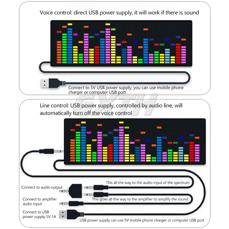 Colorful RGB LED Music Spectrum USB Voice Control Line Control Dual Mode Electronic Clock Display Multi-color Shell