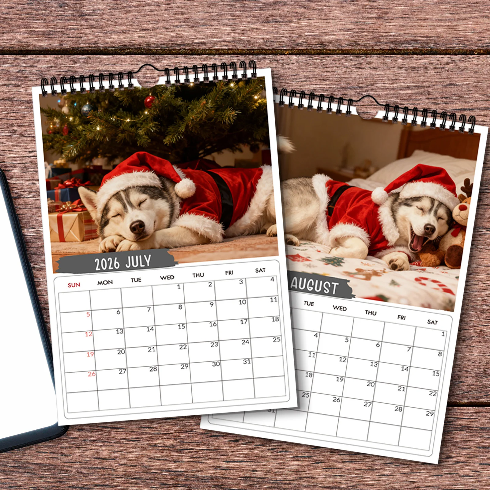 ปฏิทินแบบเกลียว 1 ชิ้น ปี 2026 ลายธีมซานต้าฮัสกี้ เหมาะสำหรับตกแต่งผนังห้องนั่งเล่นที่บ้าน ตกแต่งสำนักงาน เหมาะสำหรับเป็นของขวัญในช่วงเทศกาล