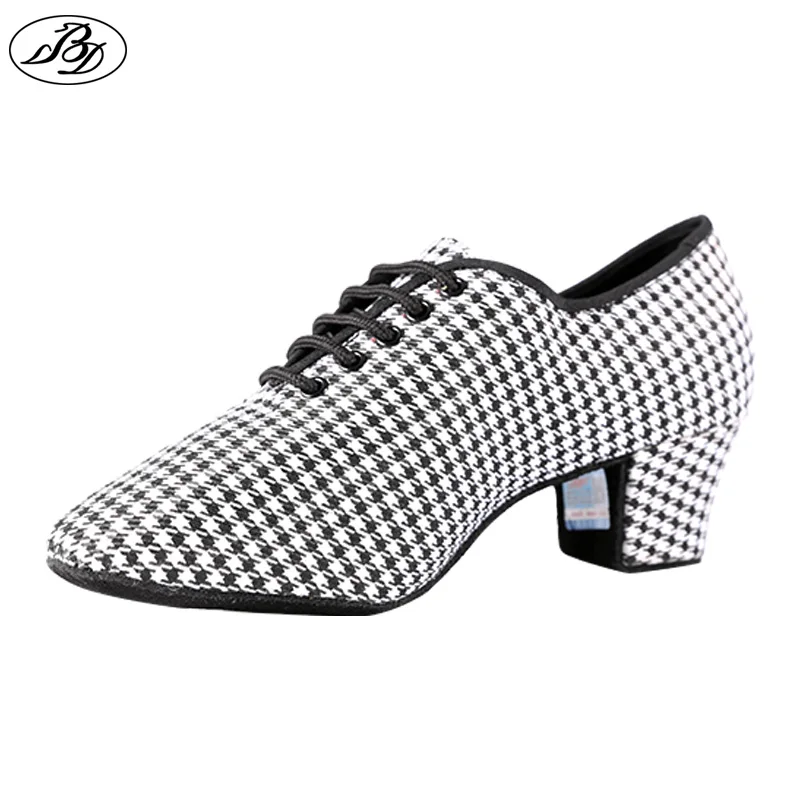 2019 Sneakers Women Dance Shoes BD Latin Dance Standard Dancing Houndstooth pattern Silver Ladies Teaching Shoes