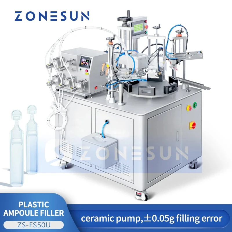 ZONESUN ZS-FS50U 4 Heads Ceramic Pump Liquid Filling Sealing Machine Monodose Strip Tube Plastic Ampoule For Cosmetic Production