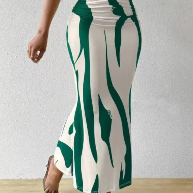 Long Skirts For Women Dressy Casual Graphic Zebra Print Pleated Skirts Spring New Fashion Elastic High Waist Geometry Streetwear