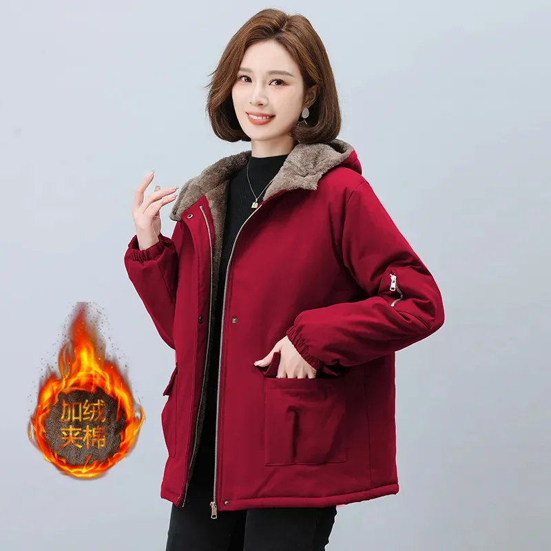 

2026 New Autumn Winter Jackets Hooded Zipper Women's Coat Add Thick Warm Coats Casual Outerwear Tooling Parker Clothing