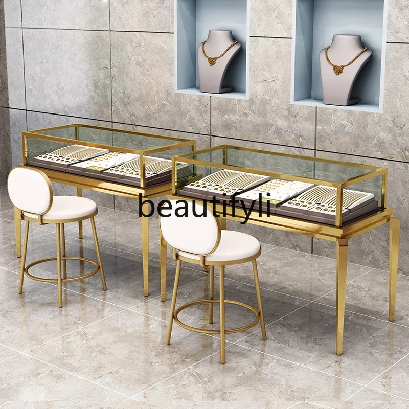LX37Jewelry Display Cabinet Antique Jade Display Cabinet Tempered Glass Gold Store Jewelry Counter Museum Display ShelfSSS