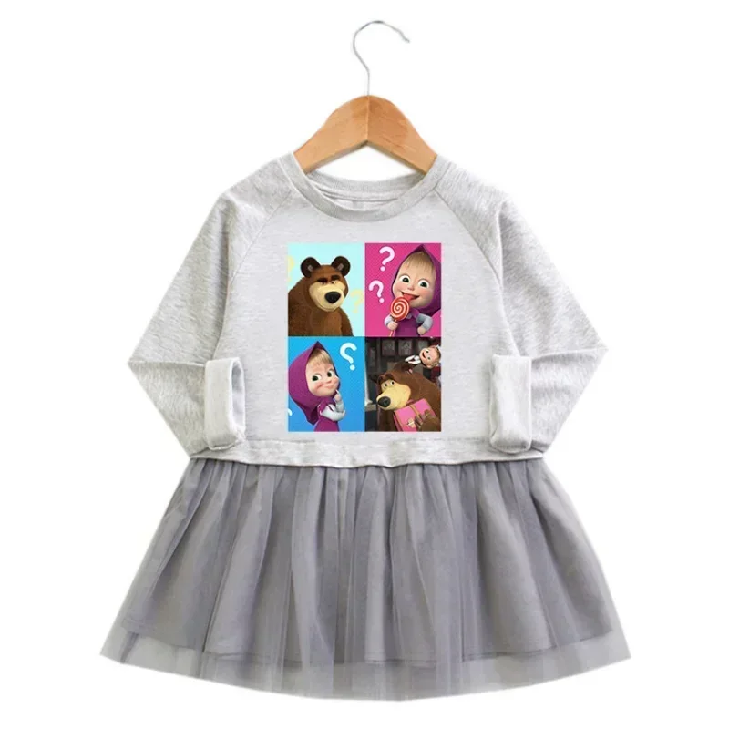 Masha and Michka Girl Dress Summer Kids Clothes Princess Anime Print Dresses Cosplay Costume Party Birthday Children Clothing