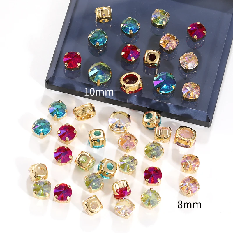 8/10mm Rivoli Rhinestones Transparent Bottom Stone With Silver Claw Glass Decorations Strass Beads Sewing On Gems Accessories