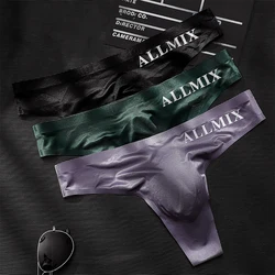 Fashion Men's Briefs Thong Middle Waist Bikini Thong With Soft Bulge Pouch Panties Male Underwear T-back Breathable Underpants