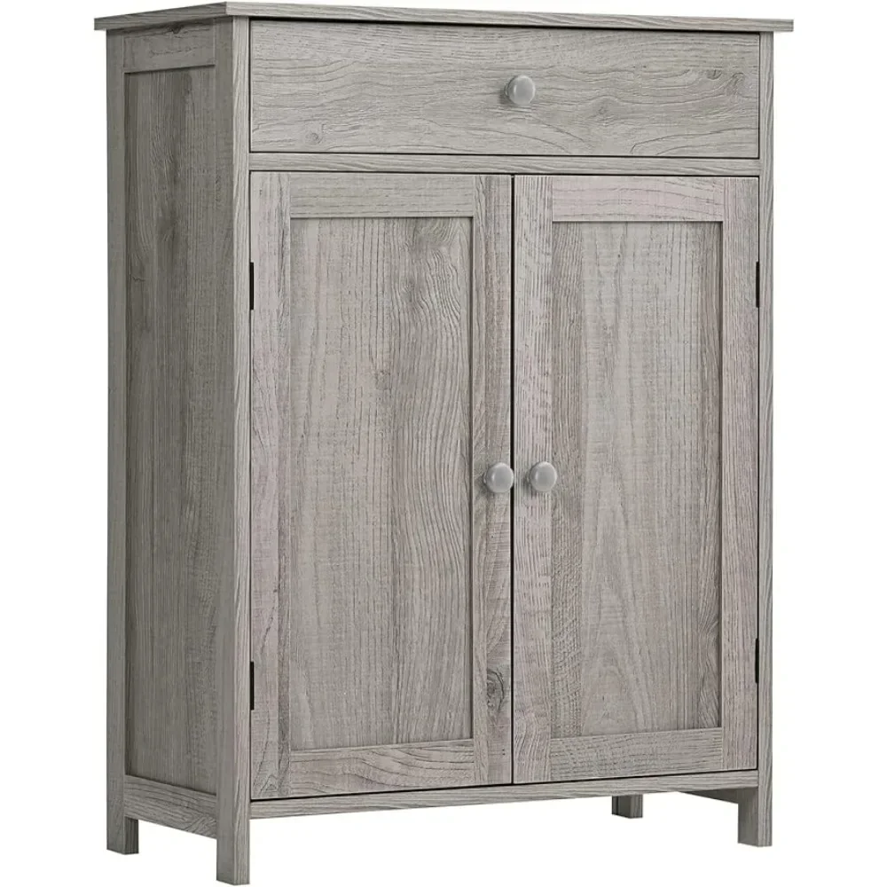 

Bathroom Floor Storage Cabinet with 1 Drawer 2 Shelves and 2 Doors, Freestanding for Living Room, Kitchen, Entryway, Grey