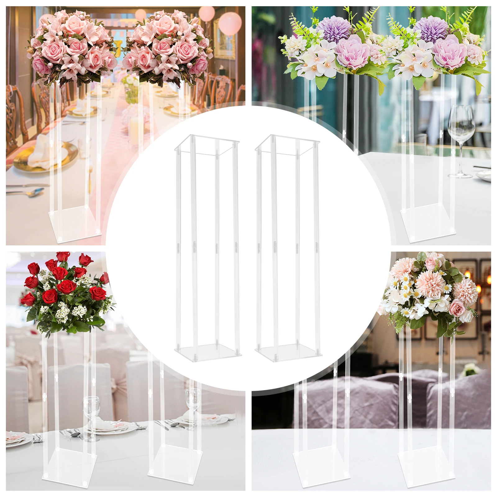 2Pcs Square Acrylic Flower Stand Wedding Centerpieces Tabletop Decor Clear Display Rack Fashion High Quality