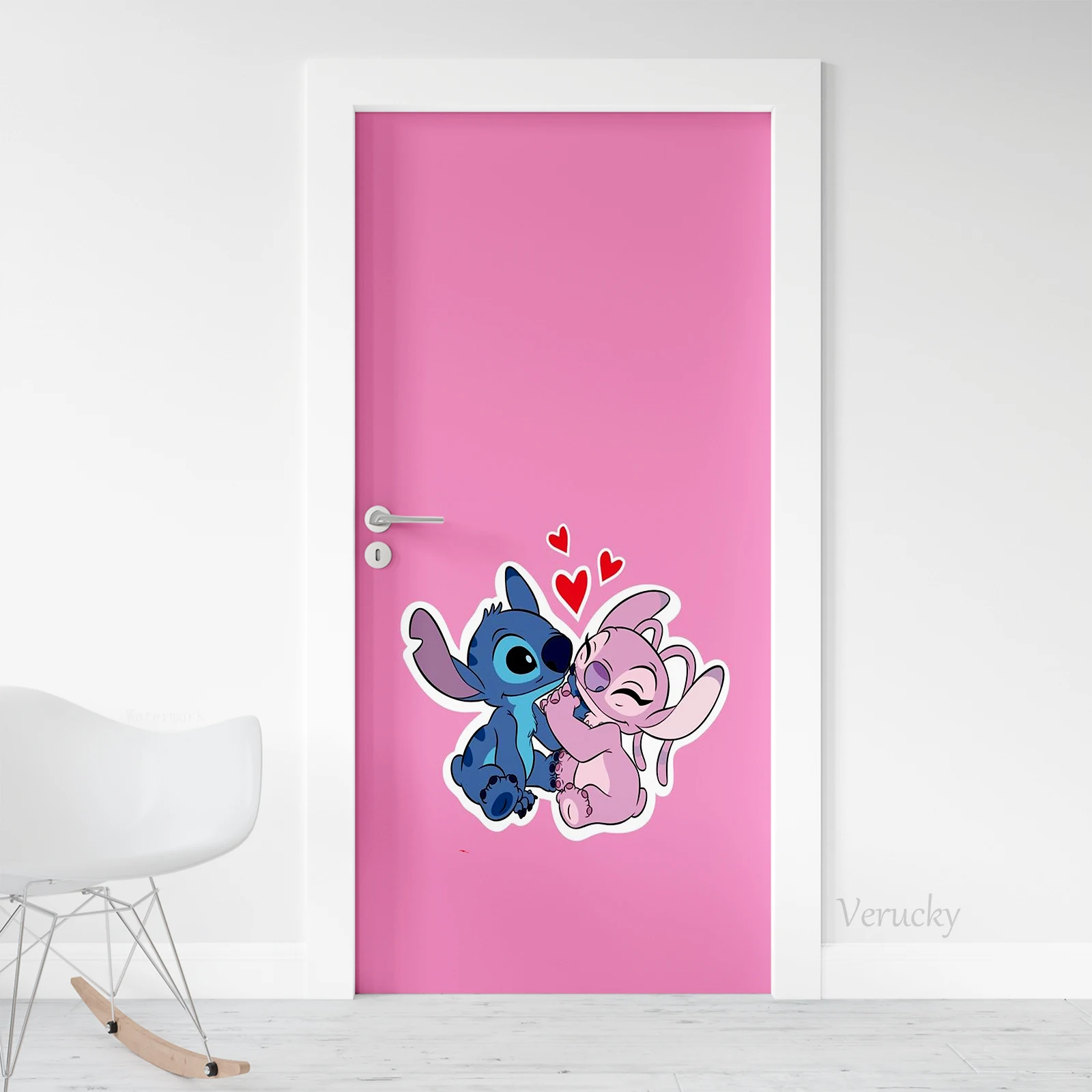 Door Stickers Stitch and Lilo Cartoon Old Door Renovation with Adhesive Waterproof PVC Bedroom Room Door Decoration