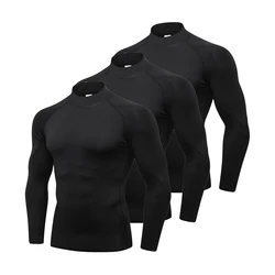 Camisetas de compresión de manga larga para hombre, ropa interior de cuello alto para gimnasio, entrenamiento, correr, baloncesto, capa Base atlética