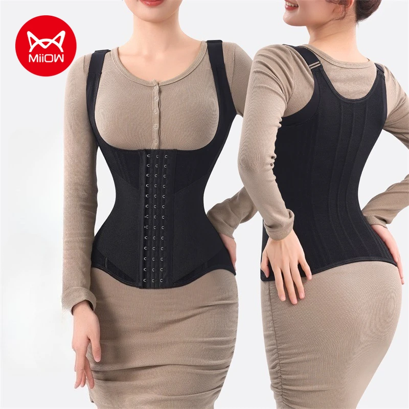 MiiOW U-shaped Waist Trainer Corset Women Shaper Waist Trainer Steel Bone Slimming Abdomen Back Beauty Womens Tank Top Shapewear