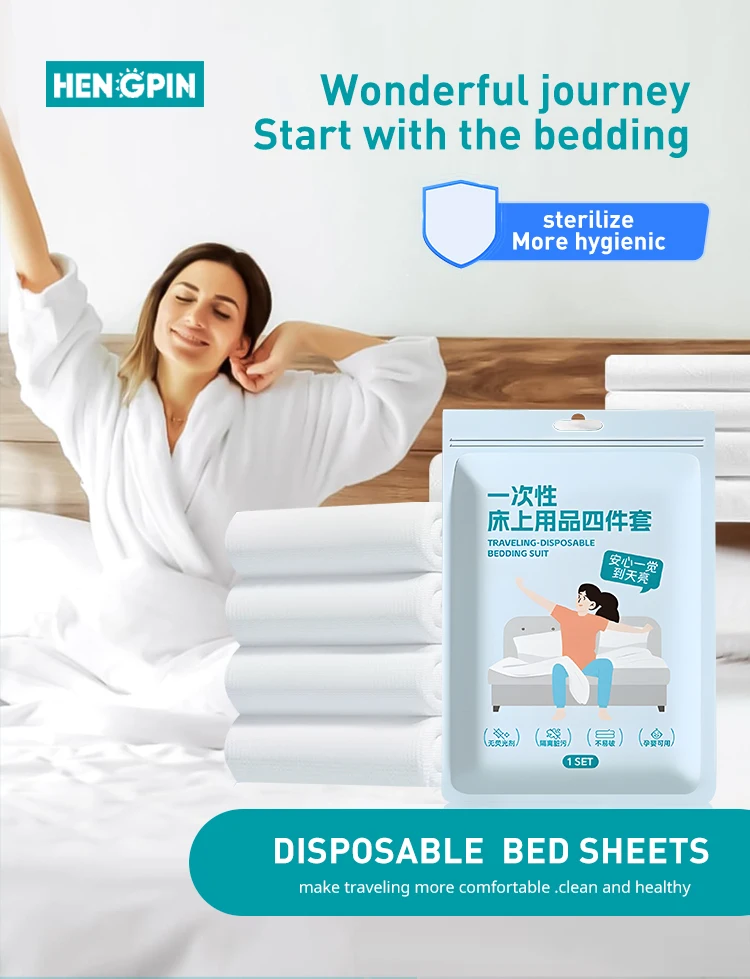 4-teiliges verdicktes Einweg-Bettlaken Bett bezug Kissen bezug Set schmutz abweisend tragbares Bettwäsche set Reise Hotel Isolation Bettwäsche – Detail 1