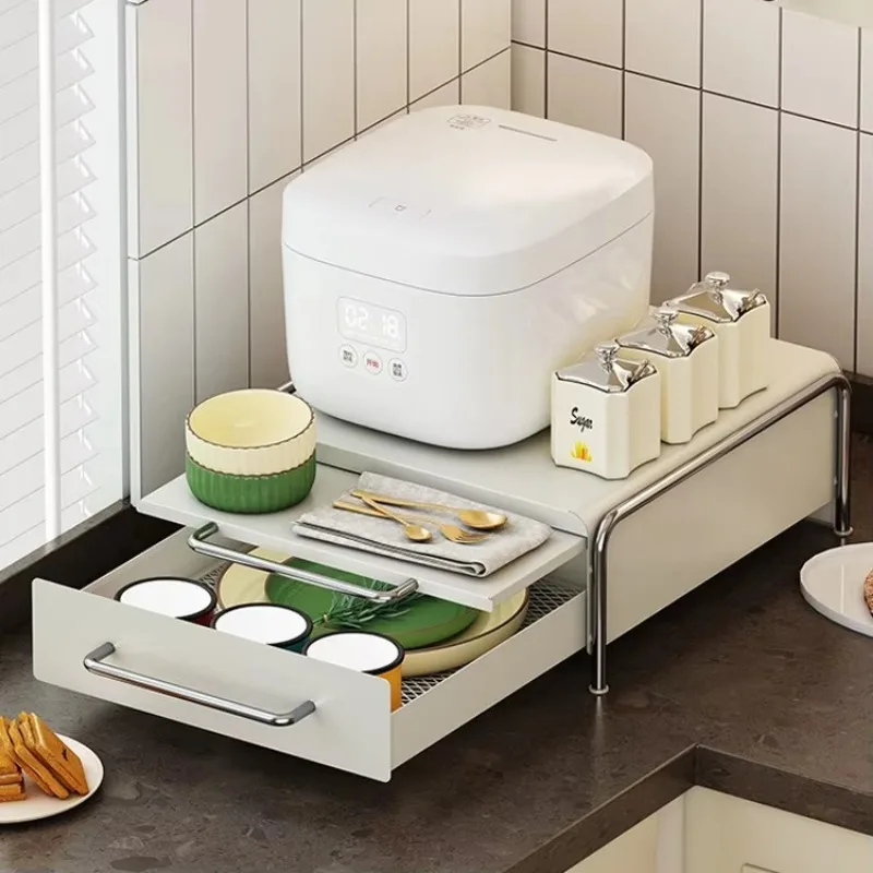Modern Korean Japanese Custom Metal Countertop Coffee Machine Capsule Storage Rack Pull-Out Drawer for Cleaning Tools Dinnerware