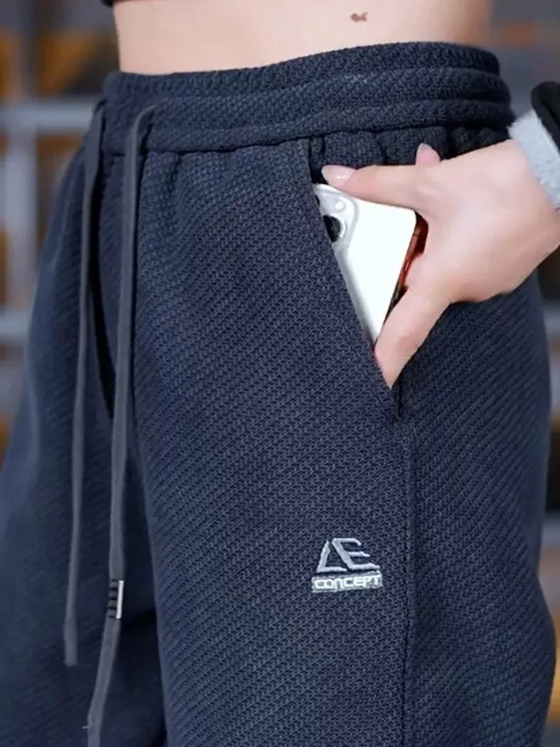 New Men's Knitted Wide Leg Pants Autumn Spring Loose Straight Cut Casual Trousers Drapey Comfortable Polyester Fiber