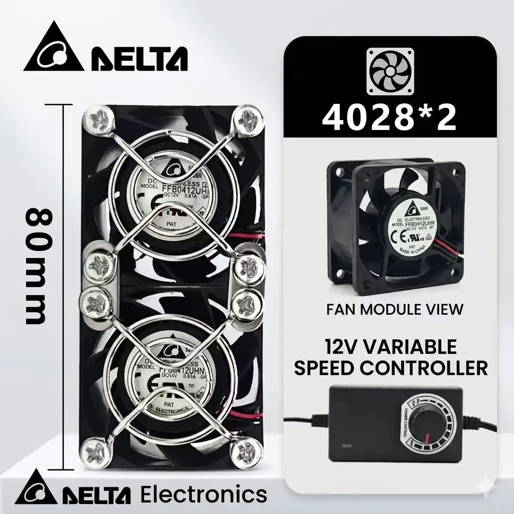 SLIDER SLD4020 Dual 40mm Fan Kit 12V Quiet AV Receiver Amplifier Exhaust Cooler with 100-240V AC Power Speed Controller