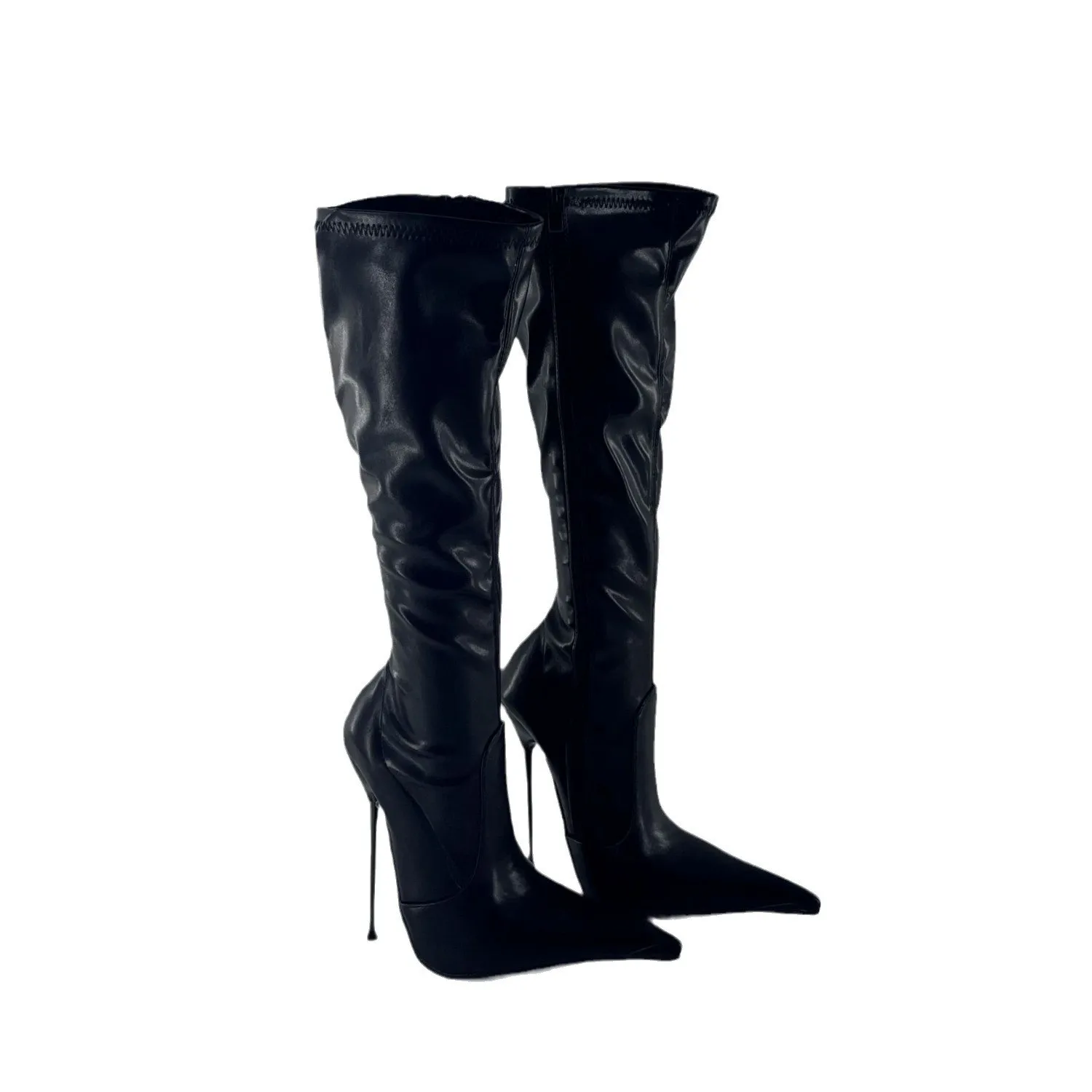 Sexy foggy top with long pointed heel knee boots calf wrap knee inside zipper 35 -45 for quick delivery