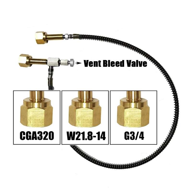 CO2 Fill Refill Station Charging Adaptor With 37inch Hose W21.8-14 G3/4 CGA320 Soda Cylinder Connector Mountaineering Diving