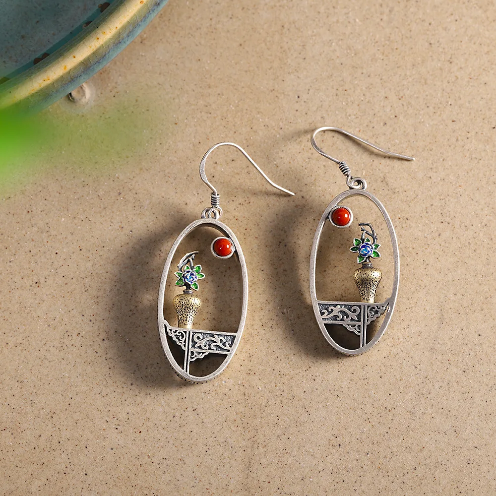 Palace Style Vintage Earring Unique Vase Design Drop Earrings Women Chinese Style Elegant Vase Earring Jewelry Custom Packaging
