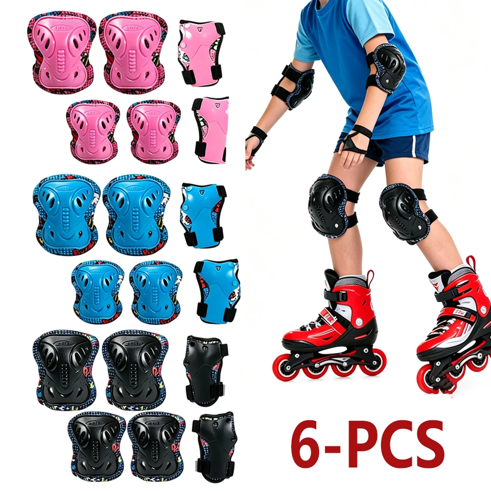 6PCS Adjustable Knee Elbow Pads & Wrist Guards Set, Protective Gear for Skating Cycling Skateboarding,6-in-1 Safety Kit for Bike