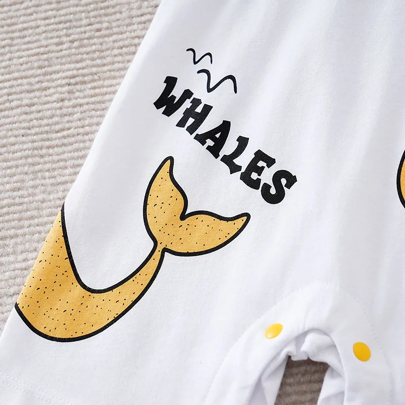 Baby Boy Summer Jumpsuit Cartoon Whale Costume Baby Pure Cotton Short Sleeved Comfortable Round Neck Crawling Suit