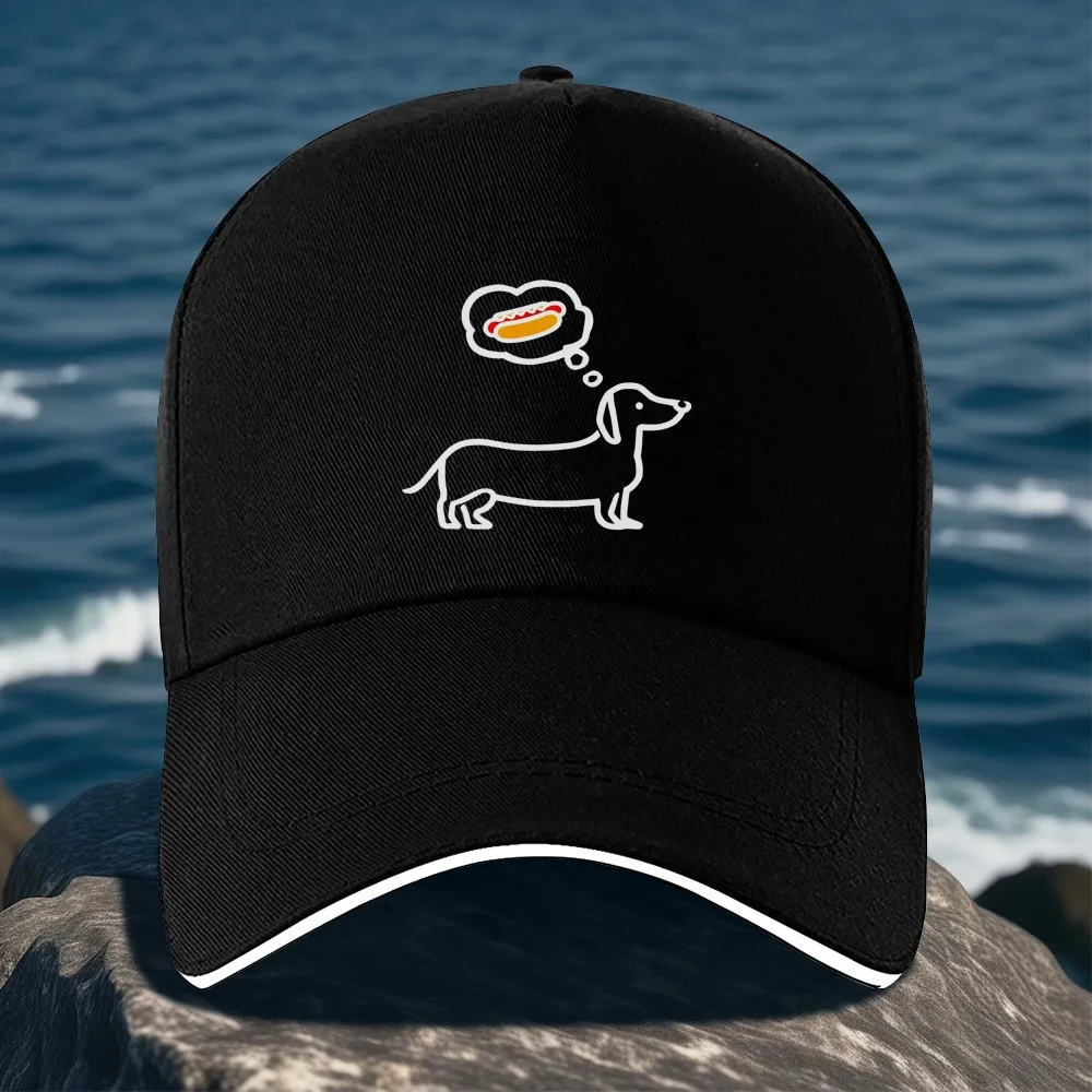 Dachshund Thinking of Hot Dog Baseball Cap Polyester Unisex Adjustable Outdoor Graphic Headwear