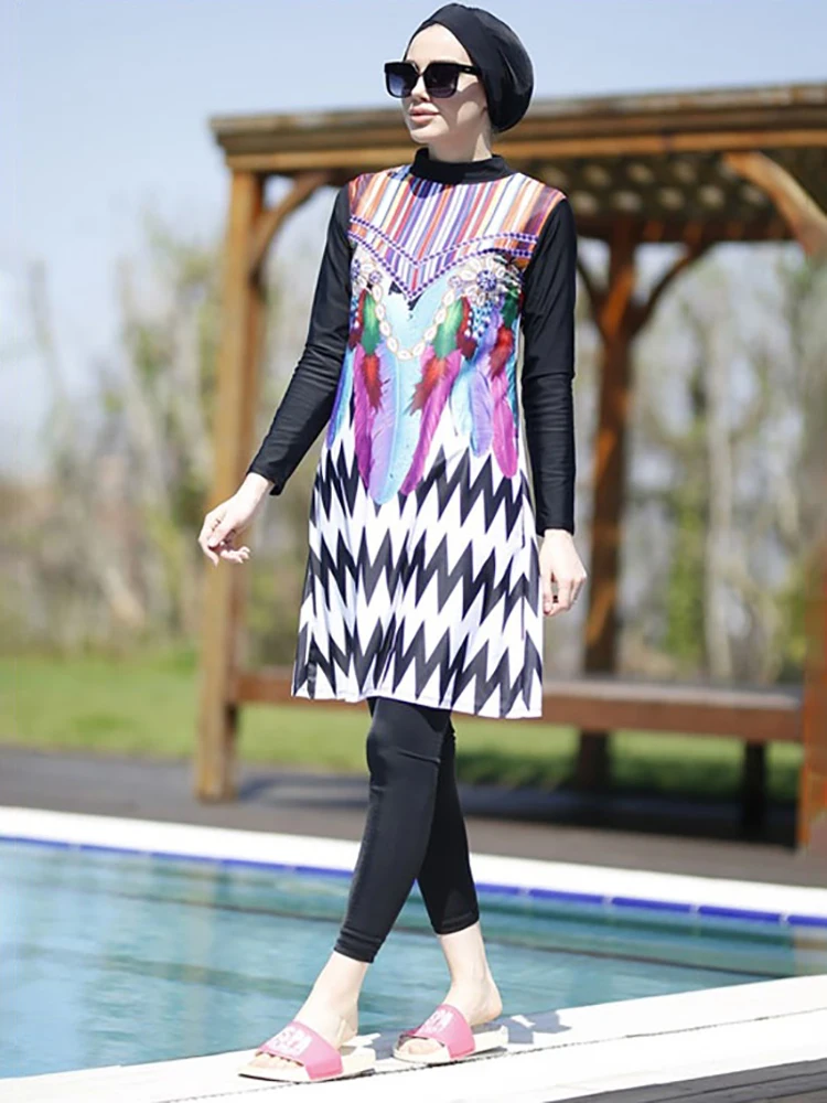 Muslim Modest Swimwear Hijab Swimsuit Women Swimming Suit Cover Ups Hijabs For Woman Islamic Long Sleeve Burkini Swim Bathing