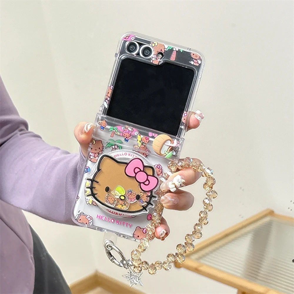 

Забавный новый чехол для телефона с магнитной подставкой HelloKitty для Samsung Galaxy Z Flip6 Flip5 6 flip7 5 Funda с цепочкой в Корейском стиле INS Cute Cover