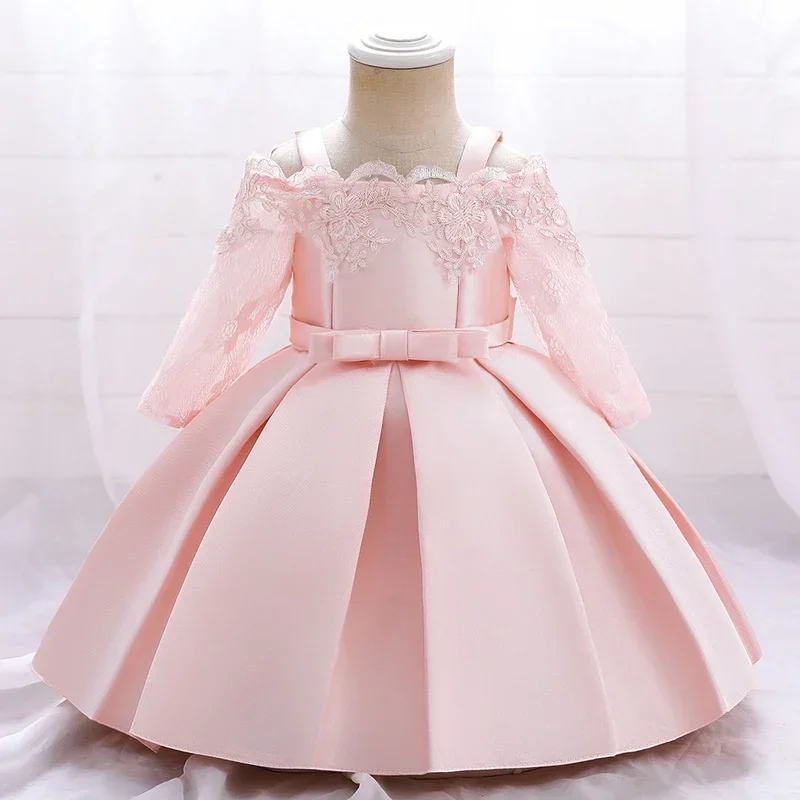 Pageant Half Sleeve 1st Birthday Dress For Baby Girl Clothes Lace Baptism Princess Dress Elegant Girls Party Gown Vestido 0-3Y