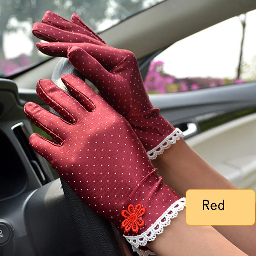 

Elastic Spring Summer Anti-UV Spandex Anti-skid Driving Gloves Sunscreen Dots Gloves Women Gloves