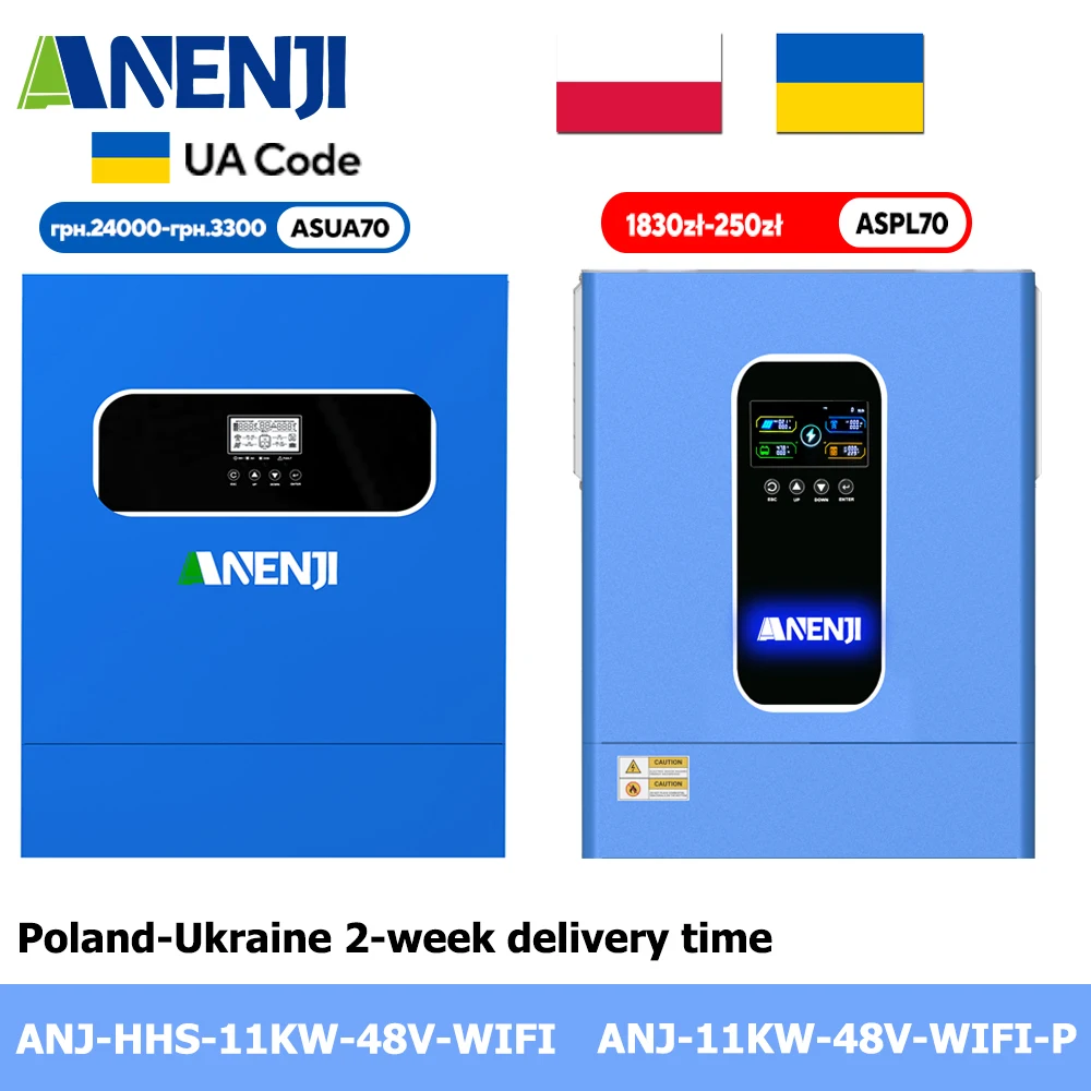 

Гибридный солнечный инвертор ANENJI 11 кВт 48 В для параллельной работы, MPPT 160А 500В DC, чистая синусоида, с контроллером и Wi-Fi, в наличии на складе в ЕС