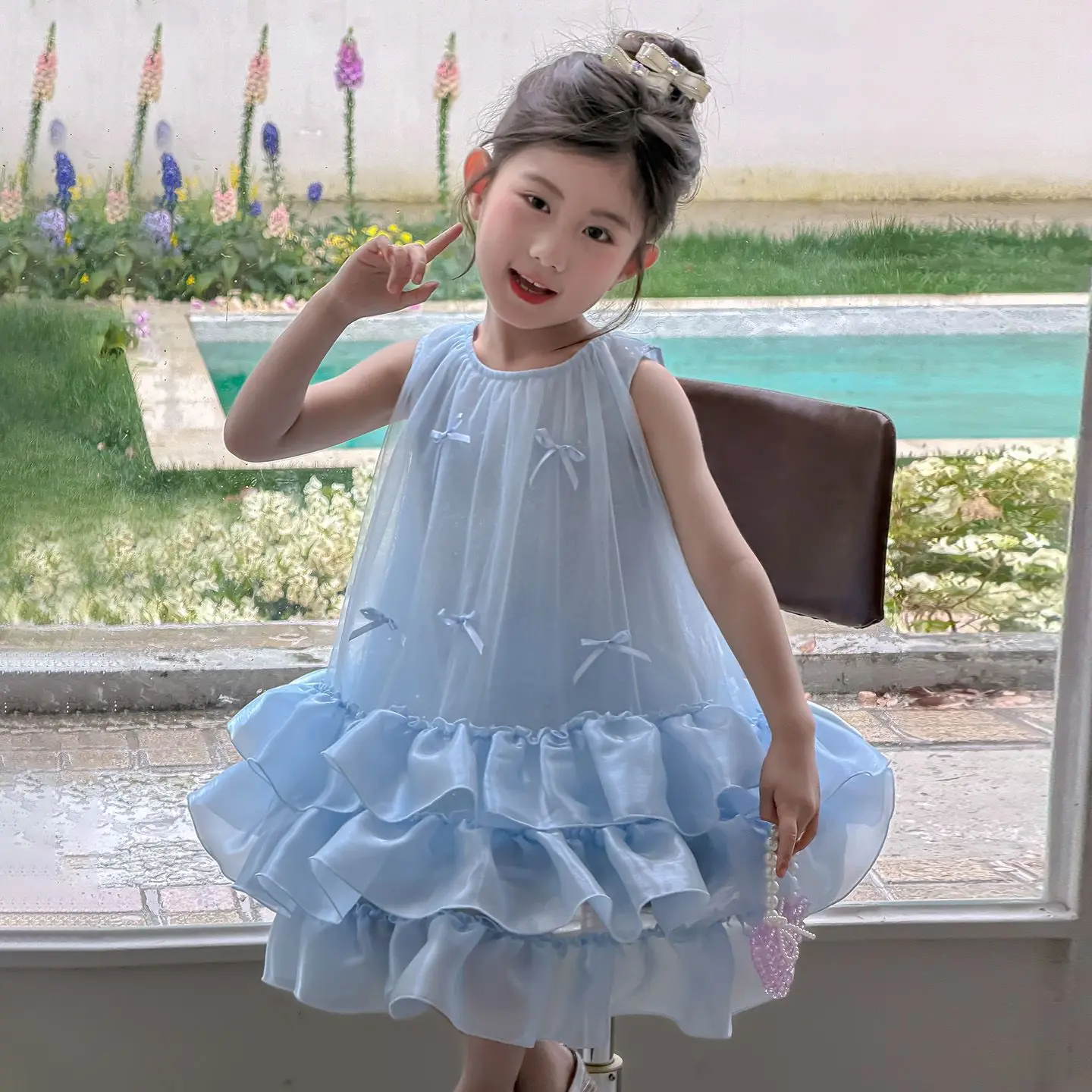 Girls 2026 New Baby Sleeveless Tank Top Mesh Childrens Summer Dress Super Beautiful Princess Dress