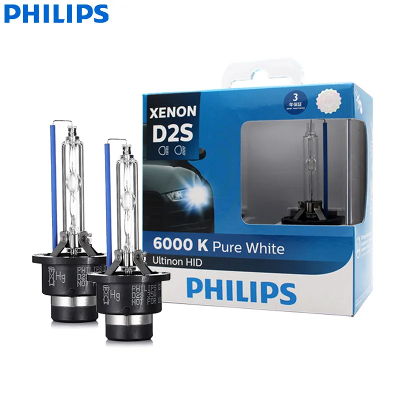 Philips D2S 6000K 35W Ultinon HID  Cool Blue Xenon White Light Auto Bulb Upgrade Headlight Lamp Flash Quick Start, Pair 85122WX 