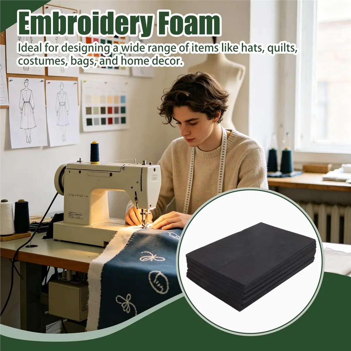 A50U 20 Pcs 3mm Embroidery Foam 6 X 9 Inch EVA Foam Sheets for 3D Embroidery Arts and Crafts, DIY Projects, Hand Sewing Black