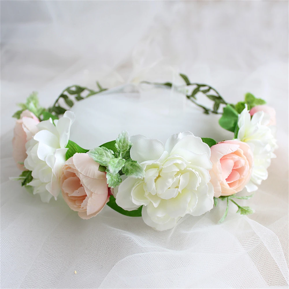 Heißer Verkauf Frühling Böhmische Blume Krone frauen Strand Hawaii Blumen Girlande Romantische Faux Rose Hochzeit Kränze Stirnband Blumen – Detail 10