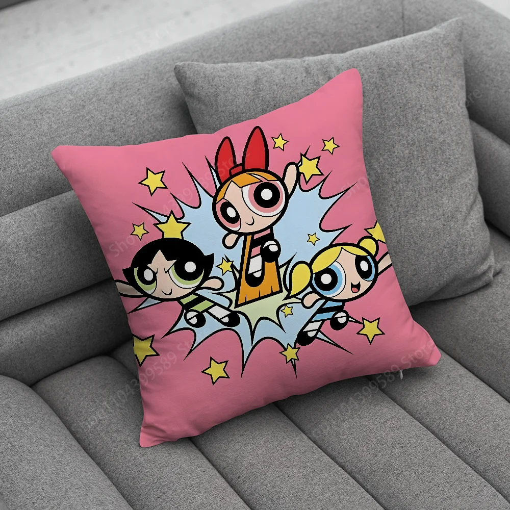 P-PowerpuffS Cute Girls Pillow Case Soft Cushion Cases for Farmhouse Sofa Decor Home Decorations and Protector