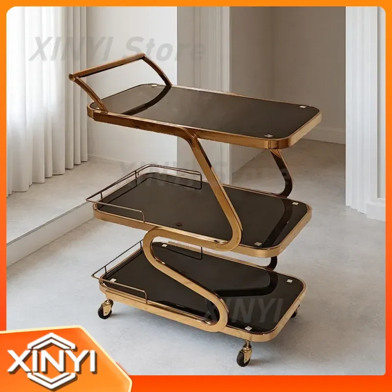 Cross-border explosion custom light luxury three-layer stainless steel dining cart for hotel commercial wine truck
