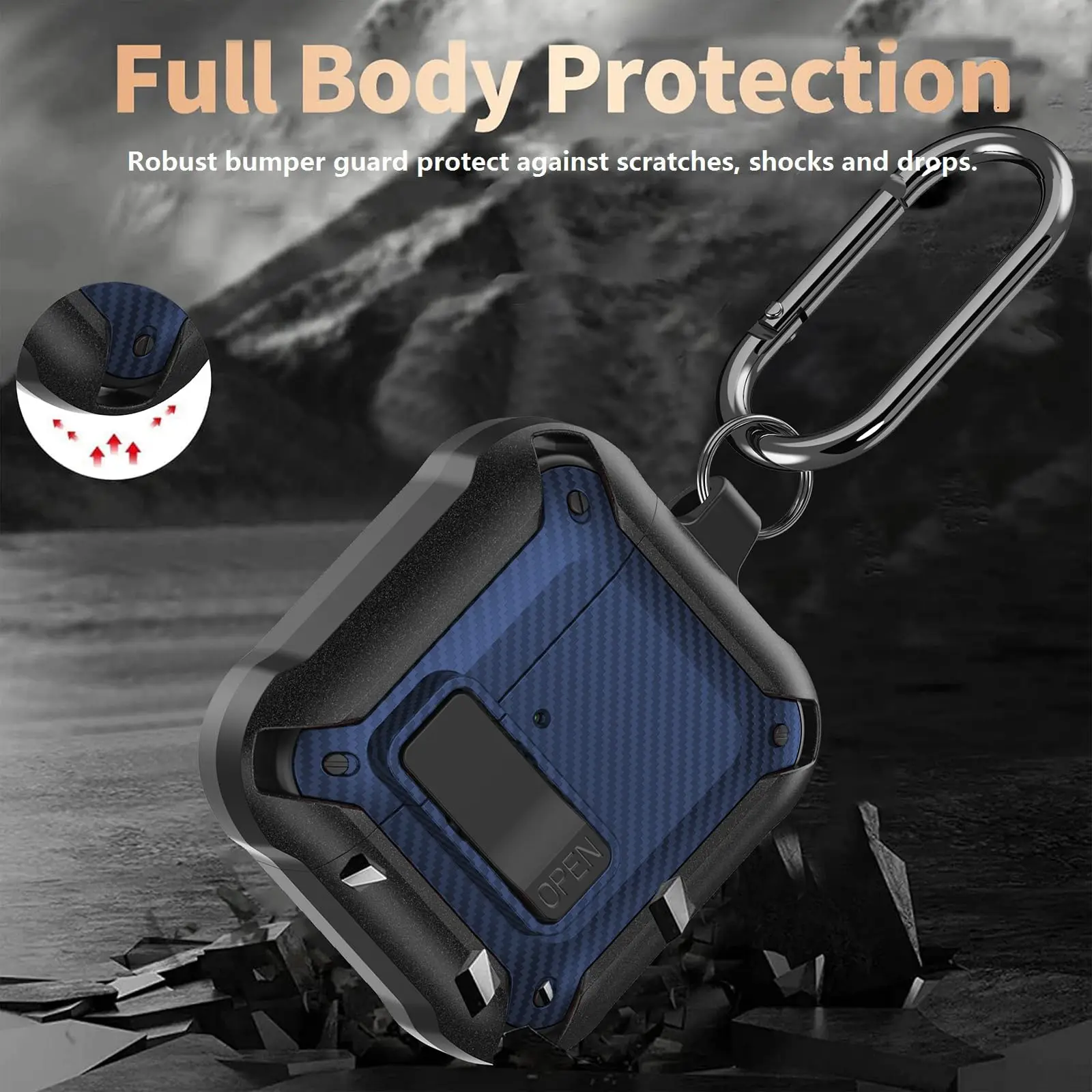 Funda para AirPods 4, funda con Kit de limpieza, funda de bloqueo seguro, funda protectora de fibra de carbono TPU para nueva funda de carga Airpods 4