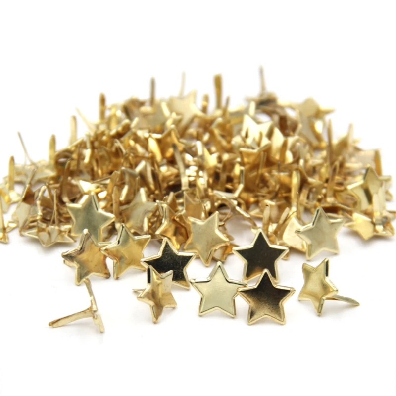 100 piezas Mini sujetadores clavos dorados en forma estrella para alfileres cabeza para Scrapboo