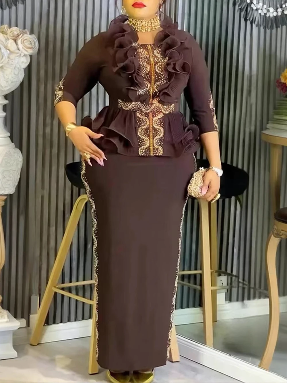 

African Dresses For Women Ankara Dashiki Crystal Outfit Ruffle Long Dress Wedding Party Prom Evening Gowns 2026 Spring Clothes