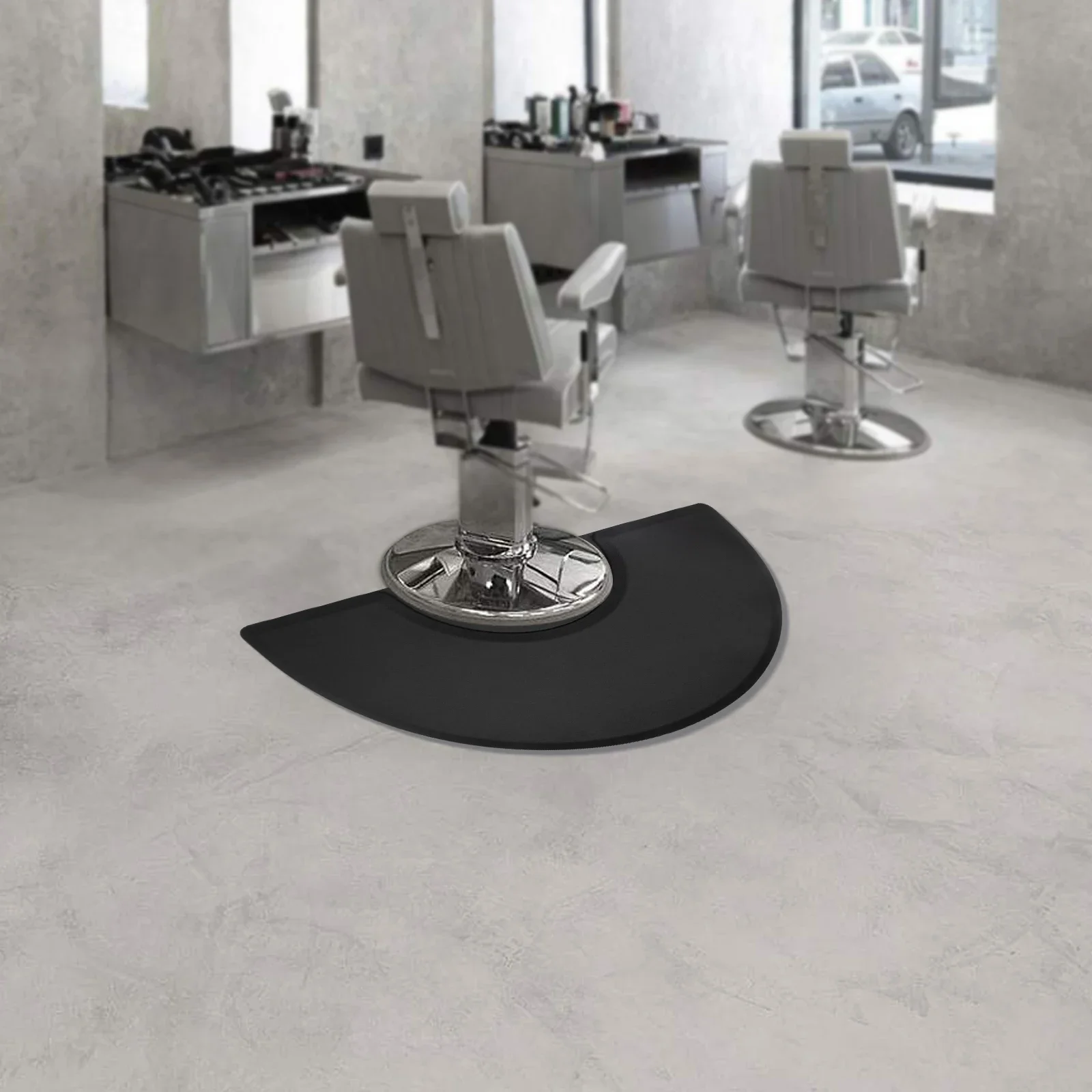 

Anti-Fatigue Floor Mat for Salon Chairs – 3' x 5' Semi Circle Design for Barber Shops