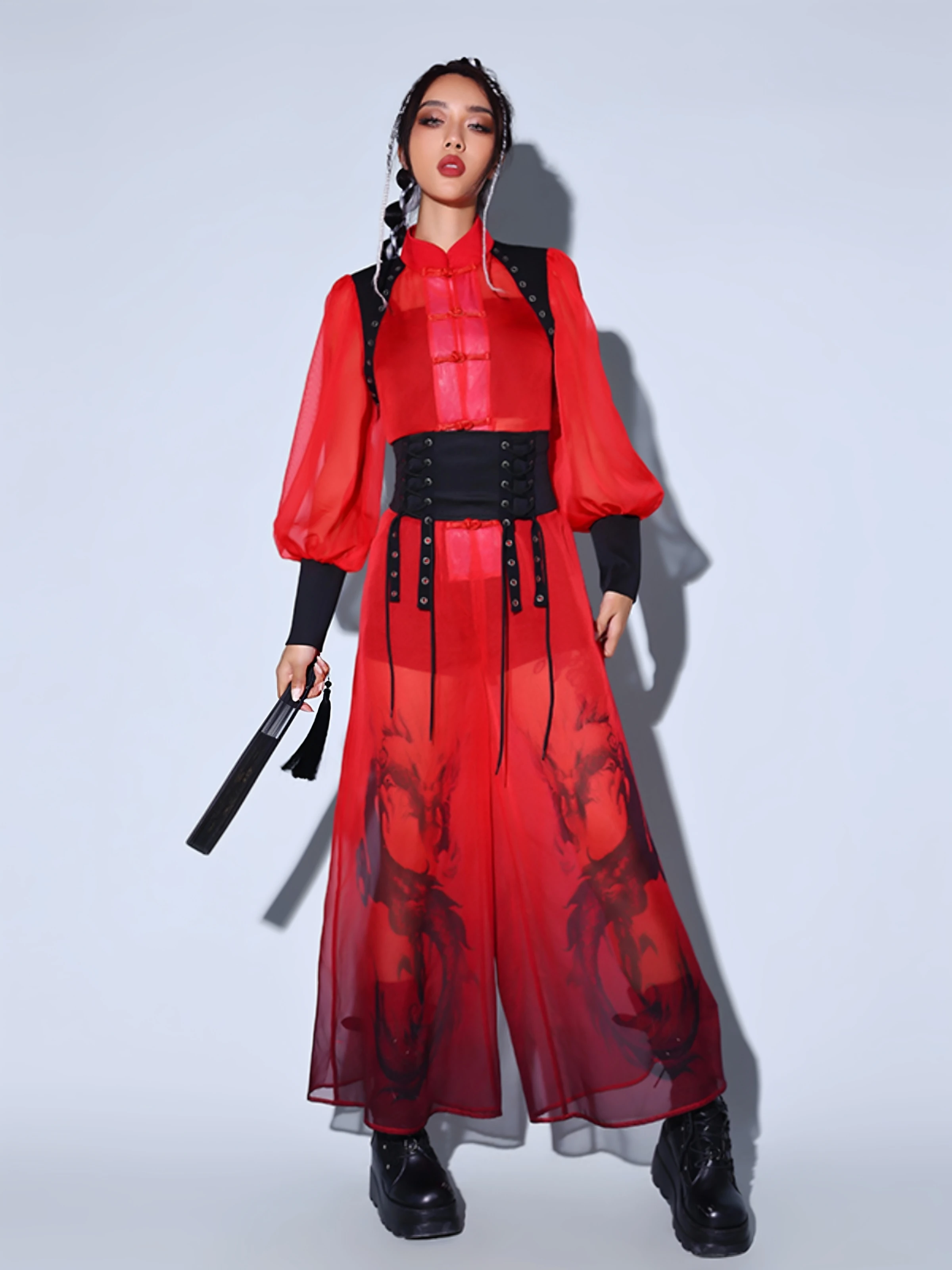 Red Jazz Dance Performance Suit Women's Group Drumming Outfit One-Piece Performance Costume Adult Dancewear Trendy National S...