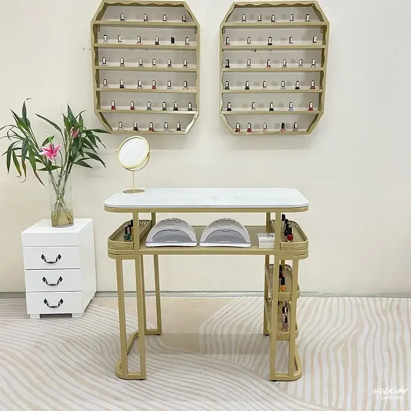 

Table White Manicure Nail Designer Portable Salon Foldable Beautician Rolling Material For Nails Marble Dressing Luxury Golden