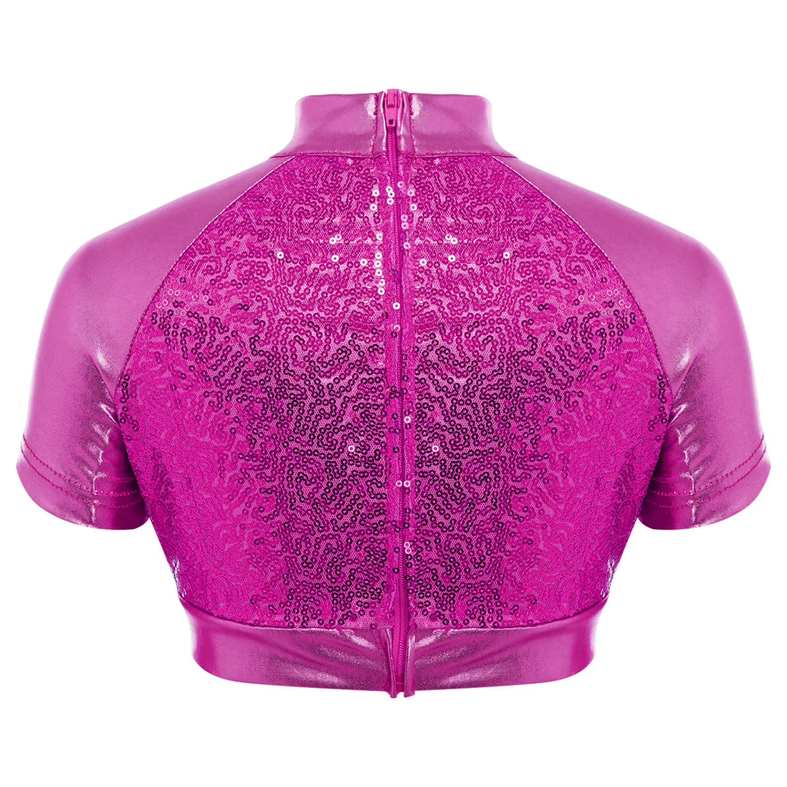 Girl T-shirt 60s 70s Disco Costume Kids Dancewear Sequins Crop Top Hip Hop Jazz Dance Costume Metallic Dance Festival Outfit