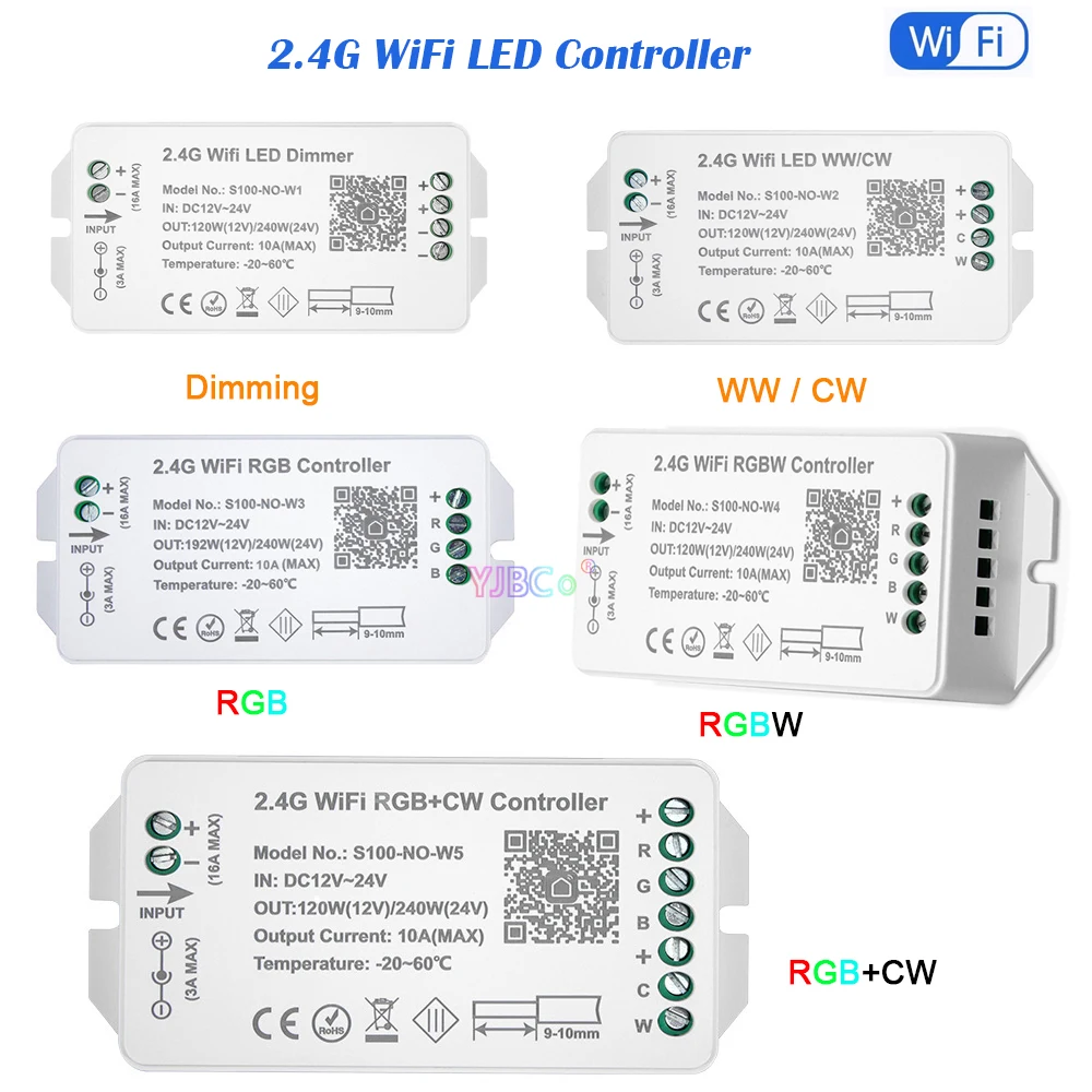 Приложение Tuya, одноцветный, WW/CW, RGB, RGBW, RGBCW 2,4G, контроллер светодиодной ленты Wi-Fi, 12-24 В постоянного тока, макс. 10 А, функция синхронизации, режим «сделай сам», музыкальный диммер