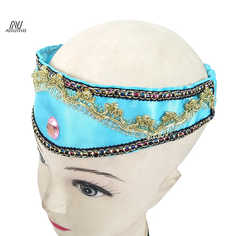 Girls Jasmine Blue Headbands Large Crystal Children Headwear Arabian Princess Hair Bands For Cosplay Party Hair Accessories