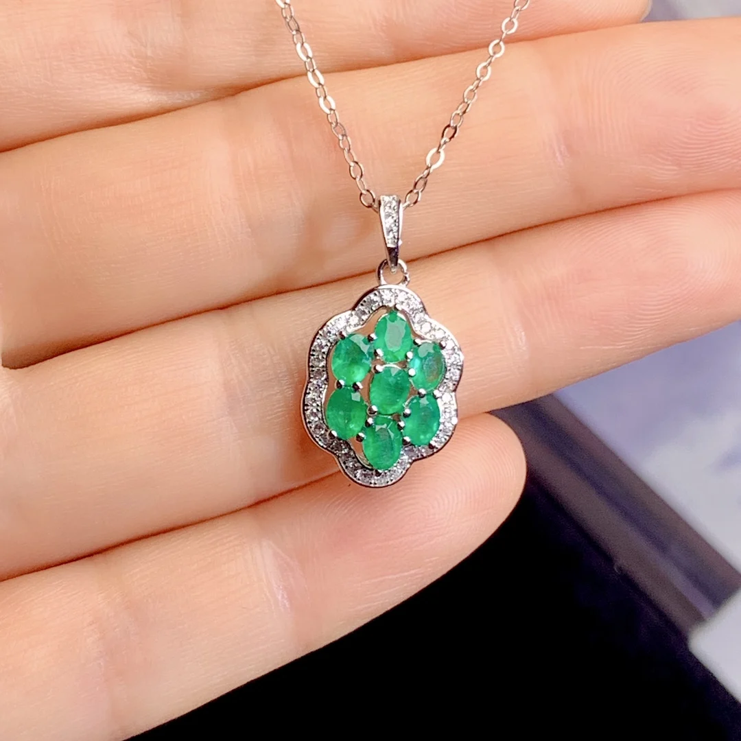 Sterling Silver 925 Natural Emerald Jewelry Ladies Jewelry Necklace Pendant Ladies Luxury Green Christmas Shipping FREE